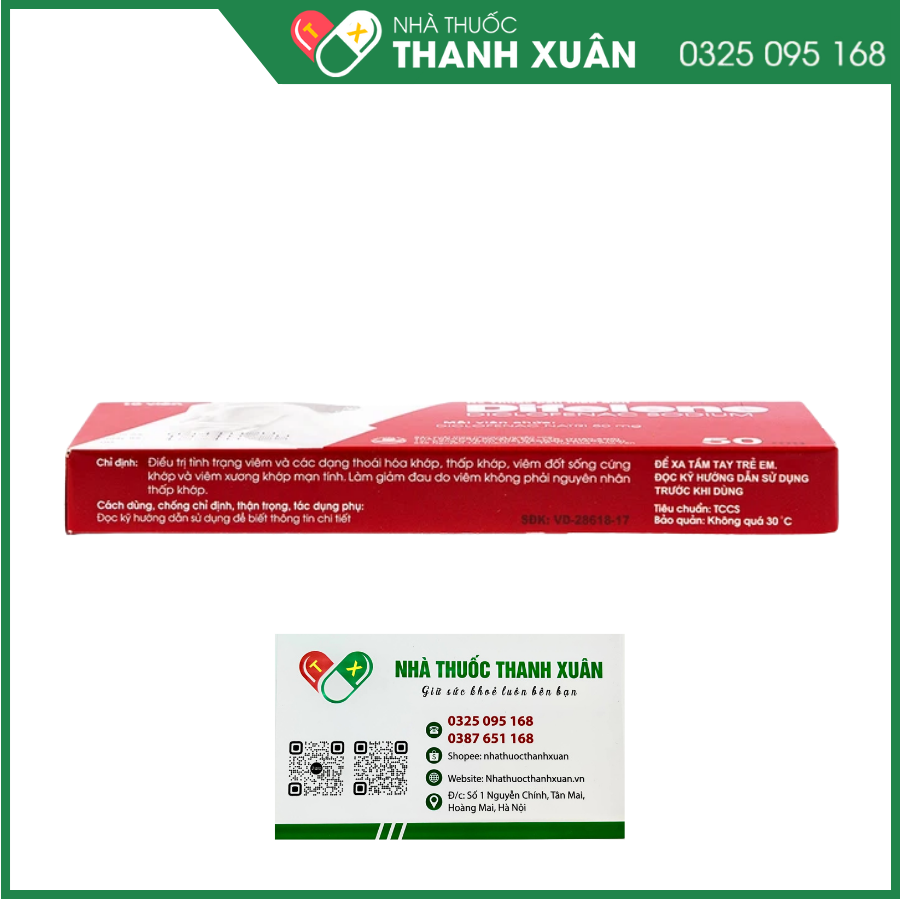 Difelene 50mg giảm đau, kháng viêm xương khớp (1 vỉ x 10 viên)